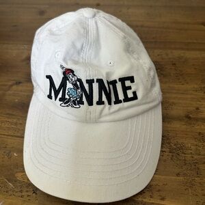 Disney Minnie Mouse Hat Baseball Cap White Black Cotton Adjustable Spell Out